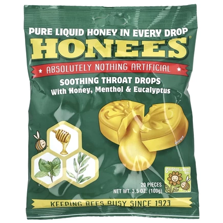 Honees, леденцы с медом, ментолом и эвкалиптом, 100 мг (3,5 унции)