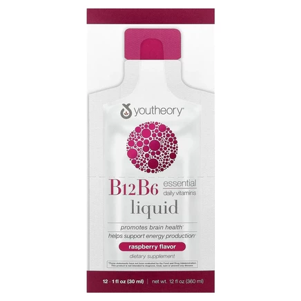 Youtheory, B12B6 On The Go, малиновый, 12 пакетиков по 30 мл (1 жидк. Унция)