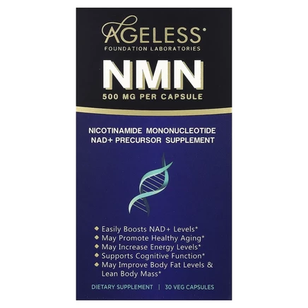 Ageless Foundation Laboratories, NMN, 500 мг, 30 растительных капсул