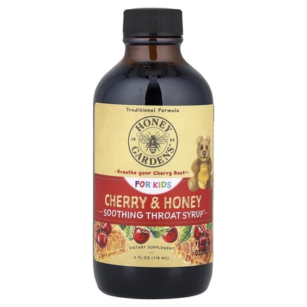 Honey Gardens, для детей, успокаивающий сироп для горла, вишня и мед, 118 мл (4 жидк. унции)