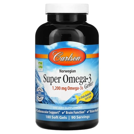 Carlson, Super Omega-3 Gems, высокоэффективные омега-3 кислоты из норвежской рыбы, 1200 мг, 180 капсул (600 мг в 1 капсуле)