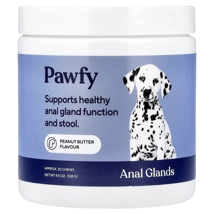 Pawfy, Анальные железы, от 6 месяцев, арахисовая паста, 30 жевательных таблеток, 128 г (4,5 унции)
