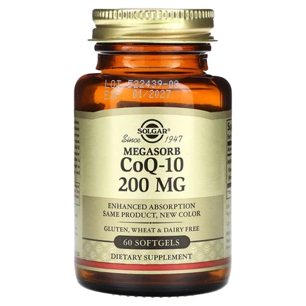 Solgar, Megasorb CoQ-10, 200 мг, 60 мягких таблеток