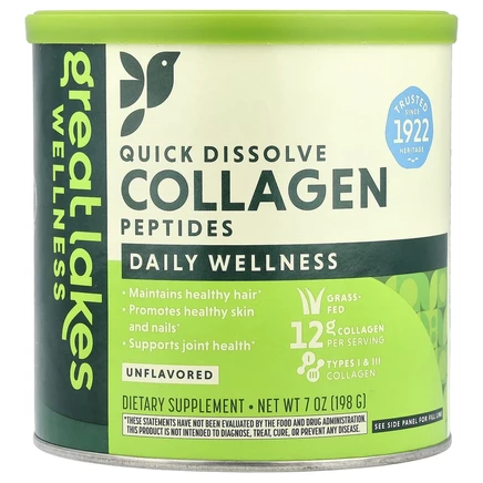 Great Lakes Wellness, быстрорастворимые пептиды коллагена, для ежедневного хорошего самочувствия, без вкусовых добавок, 198 г (7 унций)