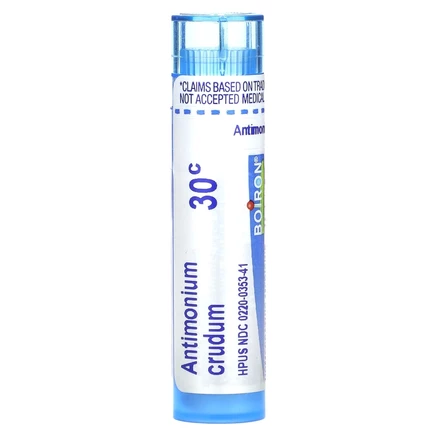 Boiron, Antimonium crudum, 30 ° C, для облегчения пищеварения, прибл. 80 гранул