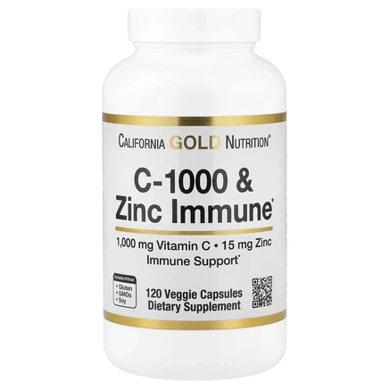 Super Nutrition, добавка для укрепления иммунитета C-1000 с цинком, 120 растительных капсул
