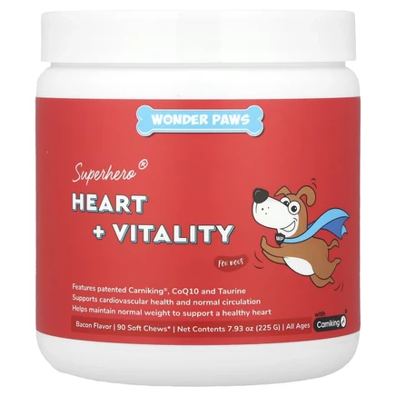 Wonder Paws, Superhero Chews, Heart + Vitality, для собак, для всех возрастов, бекон, 90 мягких жевательных таблеток