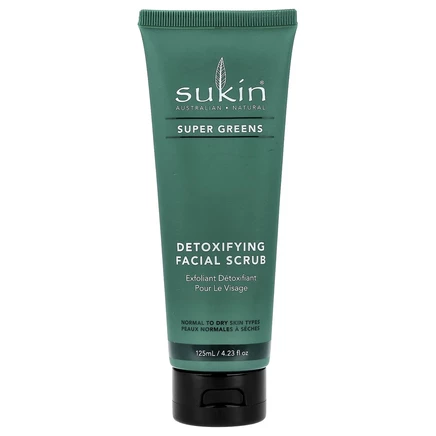 Sukin, Super Greens, детоксифицирующий скраб для лица, для нормальной и сухой кожи, 125 мл (4,23 жидк. Унции)