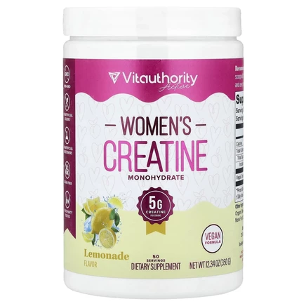Vitauthority, Active, моногидрат креатина для женщин, со вкусом лимонада, 350 г (12,34 унции)