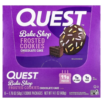 Quest Nutrition, Bake Shop, глазированное печенье, шоколадный торт, 8 упаковок по 2 печенья по 50 г (1,76 унции)
