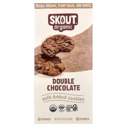 Skout Organic, мягкое печенье, двойной шоколад, 5 пакетиков, 2 шт. по 2 печенья (24 г)