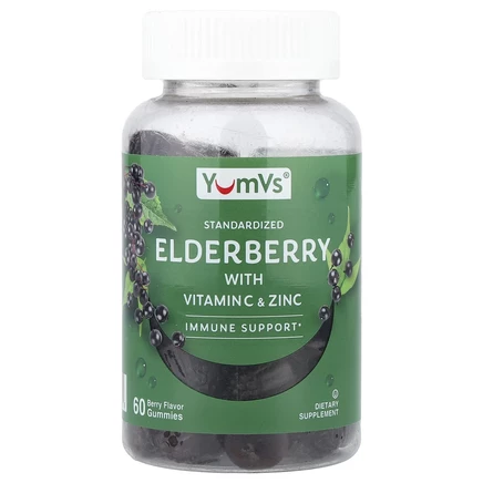 YumVs, жевательные таблетки с бузиной, витамином C и цинком, со вкусом ягод, 60 жевательных таблеток