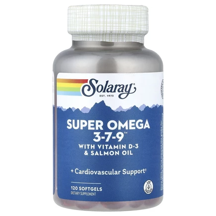 Solaray, Super Omega 3-7-9 с витамином D3 и маслом лосося, 120 мягких таблеток