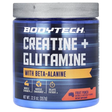 BodyTech, креатин и глутамин с бета-аланином, фруктовый пунш, 357 г (12,6 унции)
