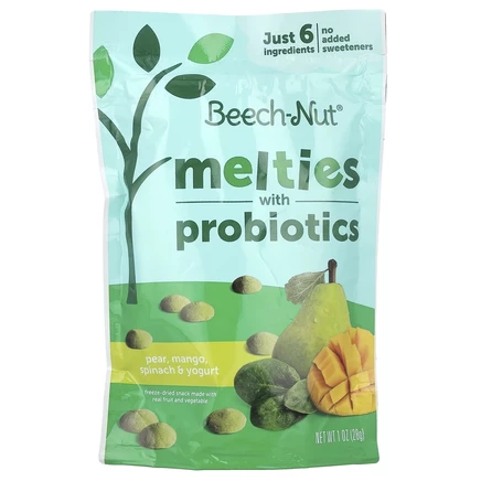 Beech-Nut, Melties с пробиотиками, для детей от 8 месяцев, груша, манго, шпинат и йогурт, 28 г (1 унция)