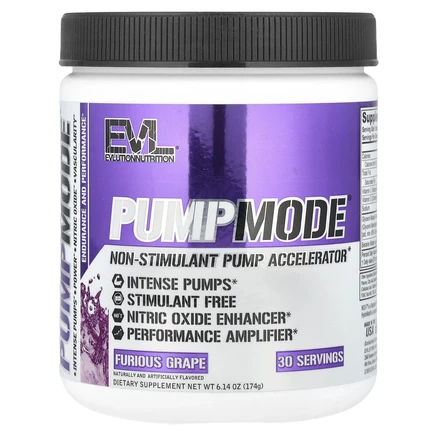 EVLution Nutrition, PumpMode, Non-Stimulant Pump Accelerator, яростный виноград, 174 г (6,14 унции)
