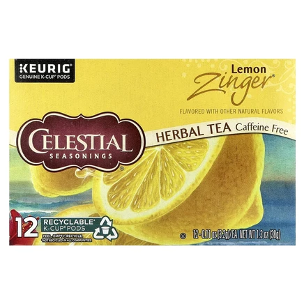 Celestial Seasonings, травяной чай, Zinger, лимон, без кофеина, 12 K-Cup капсул по 3,2 г (0,11 унции)