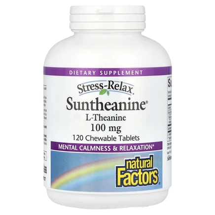 Natural Factors, Stress-Relax, Suntheanine L-теанин, 200 мг, 120 жевательных таблеток (100 мг в 1 таблетке)