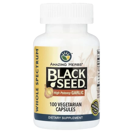 Amazing Herbs, Black Seed, высокоэффективный чеснок, 100 вегетарианских капсул