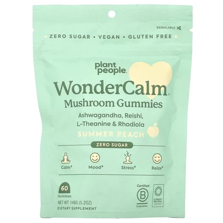 Plant People, WonderCalm®, жевательные мармеладки с грибами, летний персик, 60 жевательных мармеладок, 148 г (5,2 унции)