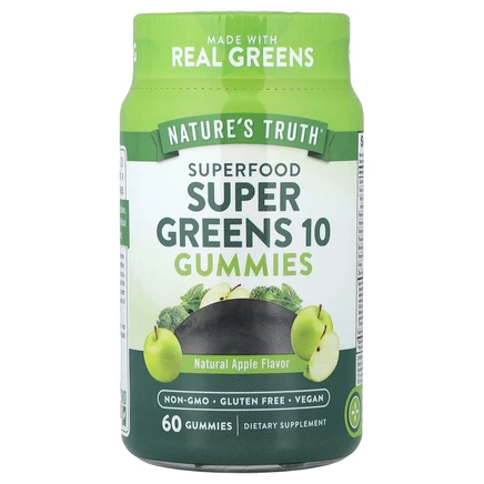 Nature's Truth, Super Food, Super Greens 10, натуральное зеленое яблоко, 60 веганских жевательных мармеладок