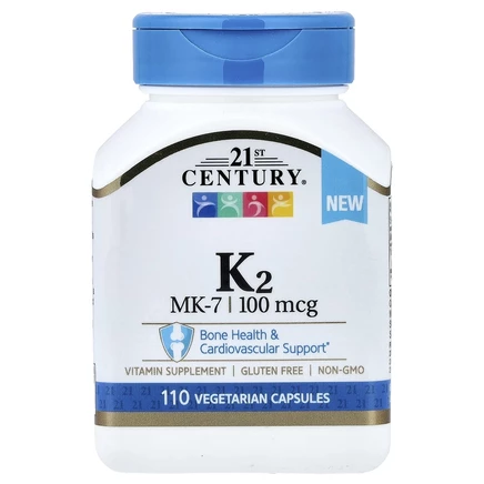 21st Century, K2, MK-7, 100 мкг, 110 вегетарианских капсул