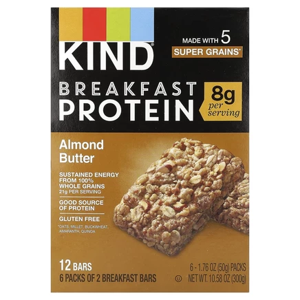 KIND Bars, протеиновые батончики для завтрака, миндальное масло, 6 пакетиков по 50 г (1,76 унции)
