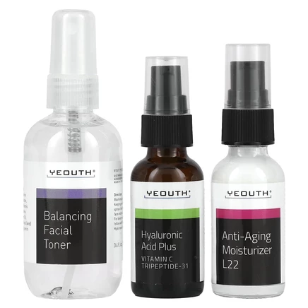 YEOUTH, Essential Anti-Aging Skin Care System, набор из 3 предметов
