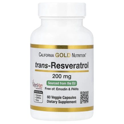 California Gold Nutrition, транс-ресвератрол, итальянского происхождения, 200 мг, 60 растительных капсул
