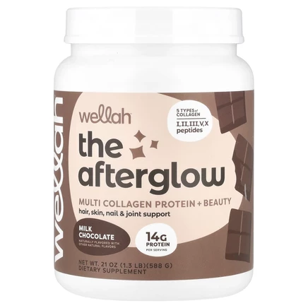 Wellah, The Afterglow, мультиколлагеновый протеин + красота, молочный шоколад, 588 г (1,3 фунта)