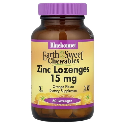 Bluebonnet Nutrition, EarthSweet, жевательные таблетки с цинком, апельсин, 15 мг, 60 пастилок