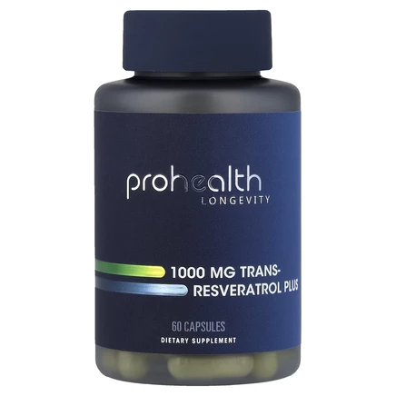 ProHealth Longevity, транс-ресвератрол плюс, 1000 мг, 60 капсул (500 мг в 1 капсуле)