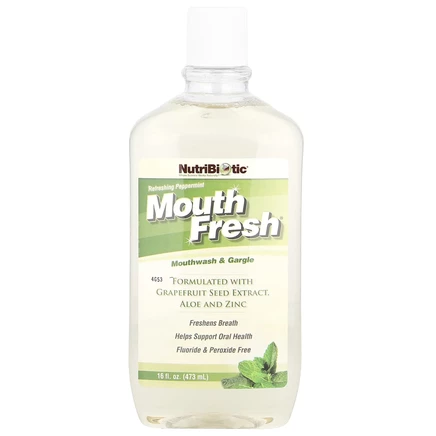 NutriBiotic, Mouth Fresh, ополаскиватель рта и средство для полоскания горла, освежающая перечная мята, 16 жидк. унц. (473 мл)