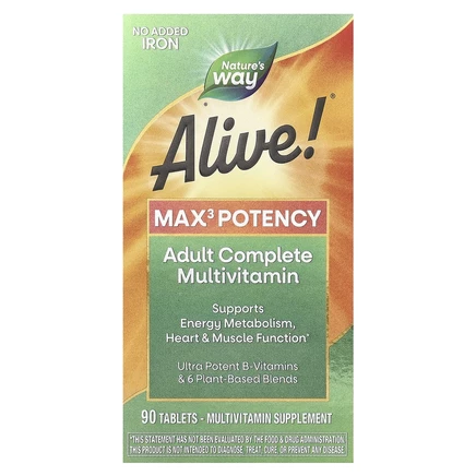 Nature's Way, Alive! Max3 Daily, мультивитаминный комплекс, без добавления железа, 90 таблеток