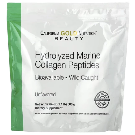 California Gold Nutrition, гидролизованные пептиды морского коллагена, без добавок, 500 г (17,64 унции)