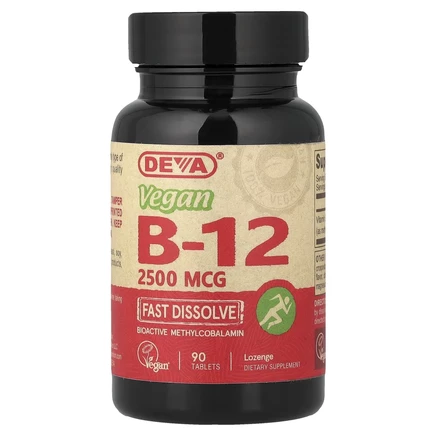 Deva, быстрорастворимый витамин B12, для веганов, 2500 мкг, 90 таблеток
