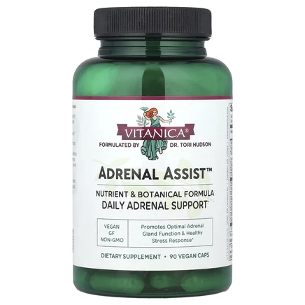 Vitanica, Adrenal Assist, средство для профилактики заболеваний надпочечников, 90 вегетарианских капсул