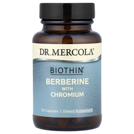 Dr. Mercola, Biothin, берберин с хромом, 30 капсул