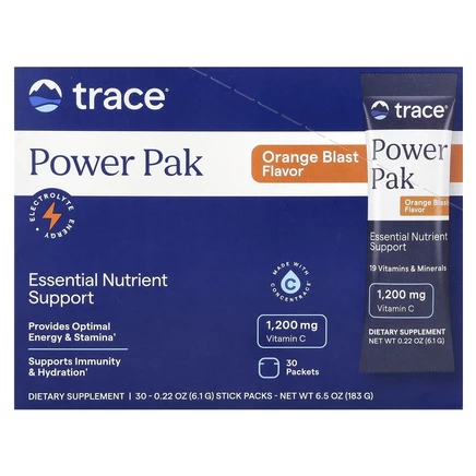 Trace Minerals ®, PowerPak,электролит для повышения выносливости, со вкусом апельсина, 30 пакетиков по 4,8 г (0,17 унции)