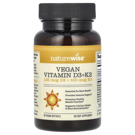 NatureWise, веганские витамины D3 и K2, 60 веганских капсул