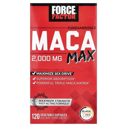 Force Factor, Fundamentals, мака макс, 2000 мг, 120 растительных капсул (500 мг в 1 капсуле)