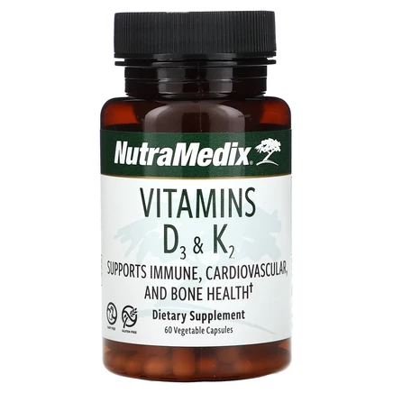 NutraMedix, витамины D3 и К2, 60 растительных капсул
