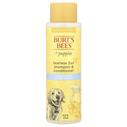 Burt's Bees, Шампунь и кондиционер 2 в 1 Tearless с пахтой и льняным маслом, для щенков, 473 мл (16 жидк. Унций)