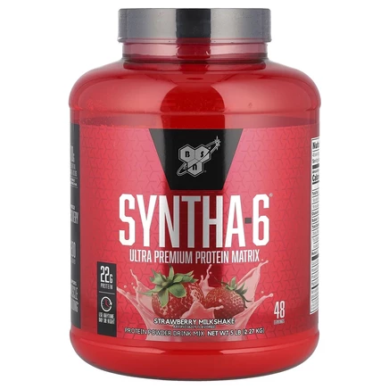 BSN, Syntha-6, протеиновая матрица премиального качества, клубничный коктейль, 2,27 кг (5 фунтов)