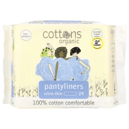 Cottons, 100% хлопок, удобные ежедневные прокладки, ультратонкие, 24 прокладки
