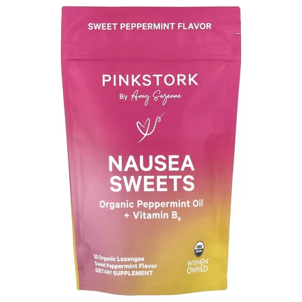 Pink Stork, Сладости от тошноты, сладкая перечная мята, 30 органических пастилок