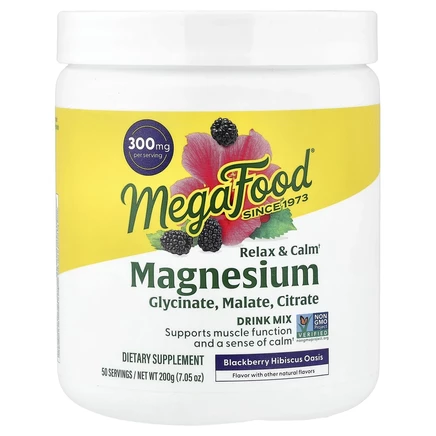 MegaFood, Relax + Calm Magnesium, Оазис ежевики и гибискуса, 7,05 унции (200 г)