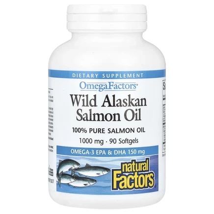 Natural Factors, жир дикого аляскинского лосося, 1000 мг, 90 капсул