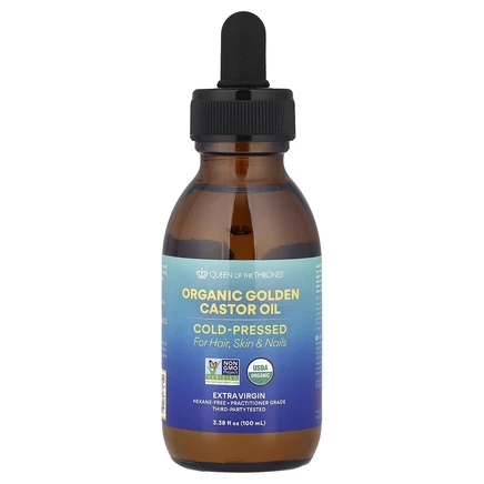 Queen of the Thrones, органическое золотистое касторовое масло холодного отжима, 100 мл (3,38 жидк. унции)