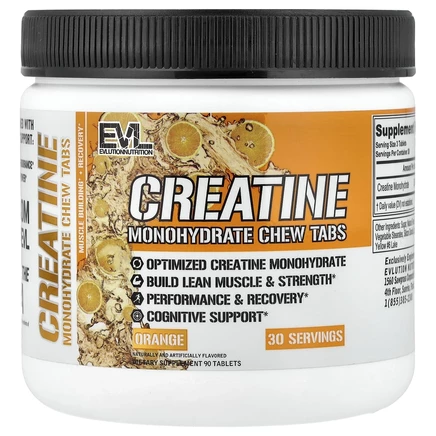 EVLution Nutrition, жевательные таблетки с моногидратом креатина, апельсин, 90 таблеток